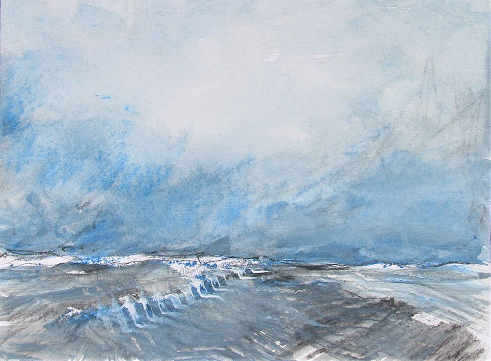 Abstrakte Landschaft III/2022 10.07.22, Acryl und Mixed media auf Aquarellkarton: Maße: ca. 20 x 15