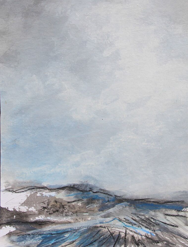 Abstrakte Landschaft I/2022 10.07.22, Acryl und Mixed media auf Aquarellkarton, Maße: ca. 14,5 x 19