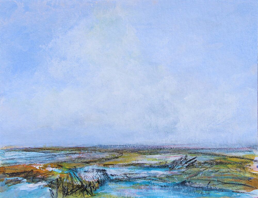 Abstrakte Landschaft  IX/2022 12.08.22, Acryl und Mixed media auf Aquarellkarton, Maße: ca. 20 x 16